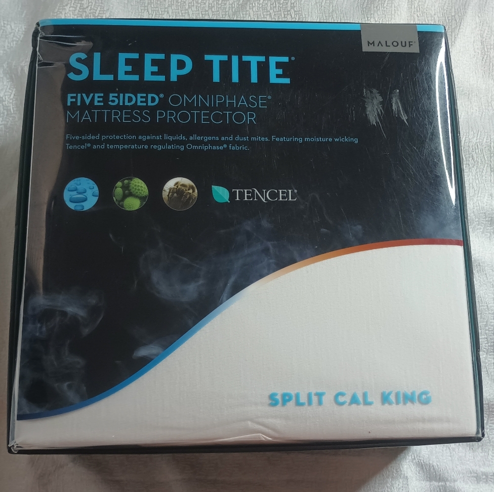 Malouf Sleep Tite Five Sided Omniphase Mattress Protector SPLIT CAL KING NEW